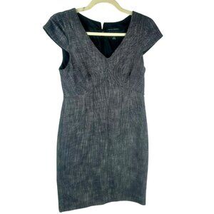 Banana Republic Textured V Neck Dress Women 4 Black White Tweed Sheath Work